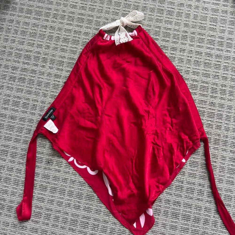 Bebe y2k red silk open back halter top - Picture 6 of 7